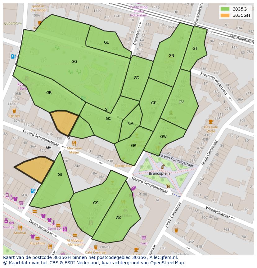 Afbeelding van het postcodegebied 3035 GH op de kaart.