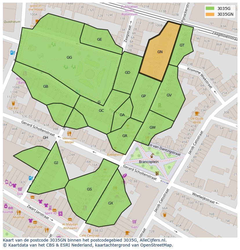 Afbeelding van het postcodegebied 3035 GN op de kaart.