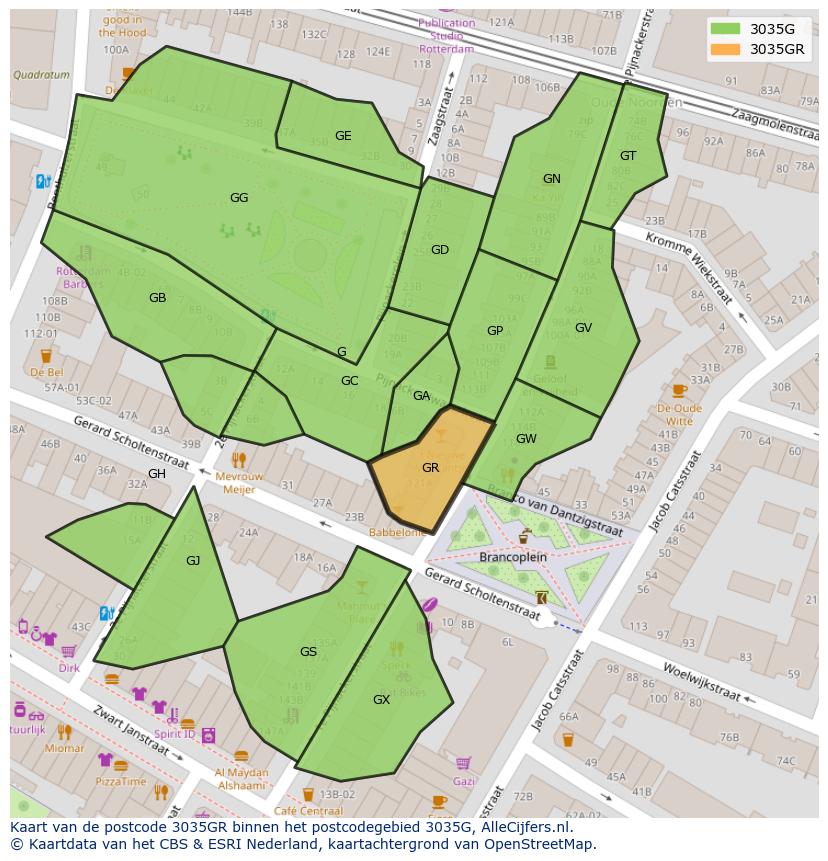 Afbeelding van het postcodegebied 3035 GR op de kaart.