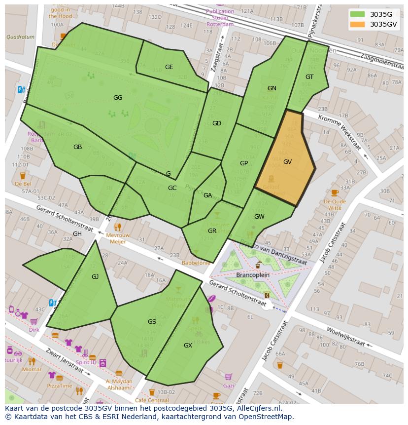 Afbeelding van het postcodegebied 3035 GV op de kaart.
