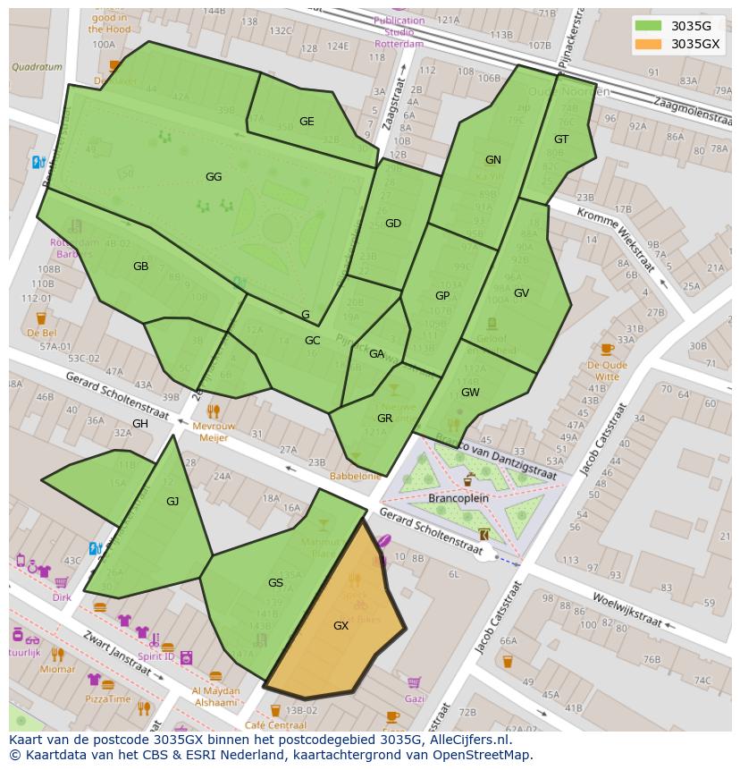 Afbeelding van het postcodegebied 3035 GX op de kaart.