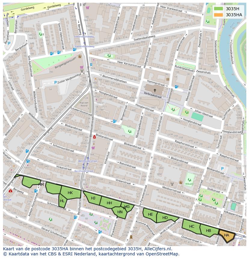 Afbeelding van het postcodegebied 3035 HA op de kaart.