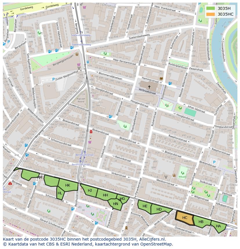 Afbeelding van het postcodegebied 3035 HC op de kaart.