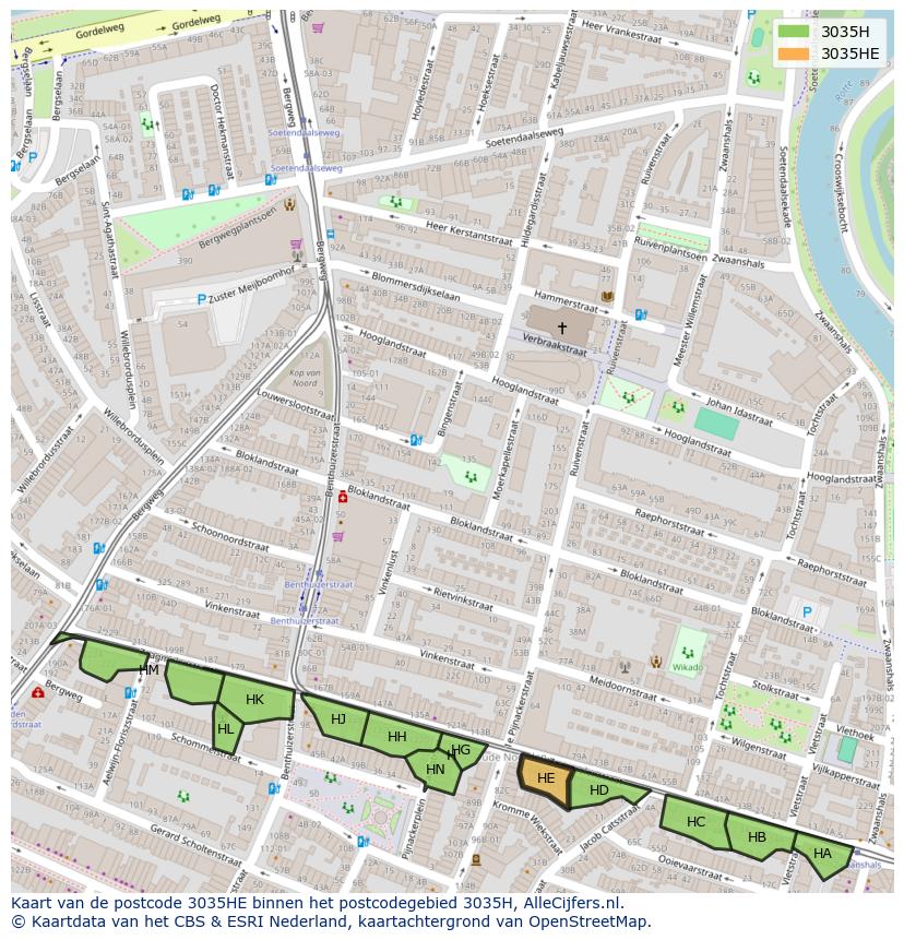 Afbeelding van het postcodegebied 3035 HE op de kaart.