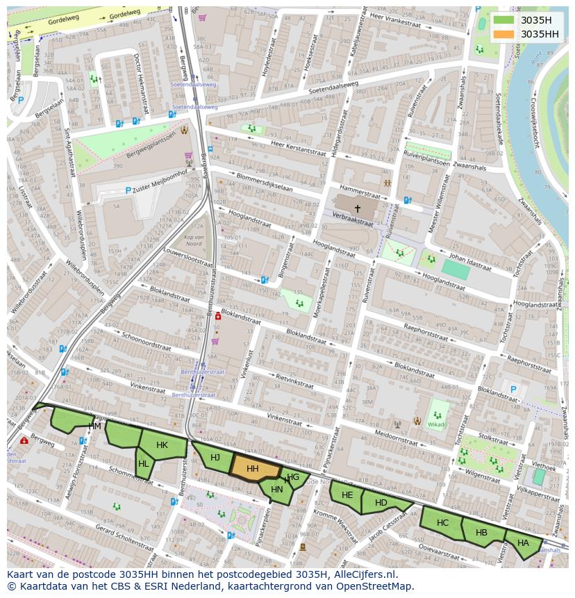Afbeelding van het postcodegebied 3035 HH op de kaart.
