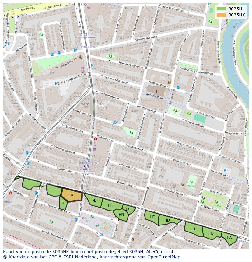 Afbeelding van het postcodegebied 3035 HK op de kaart.