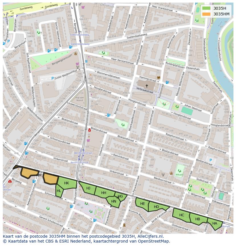 Afbeelding van het postcodegebied 3035 HM op de kaart.