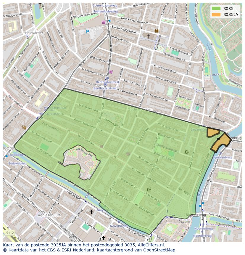 Afbeelding van het postcodegebied 3035 JA op de kaart.