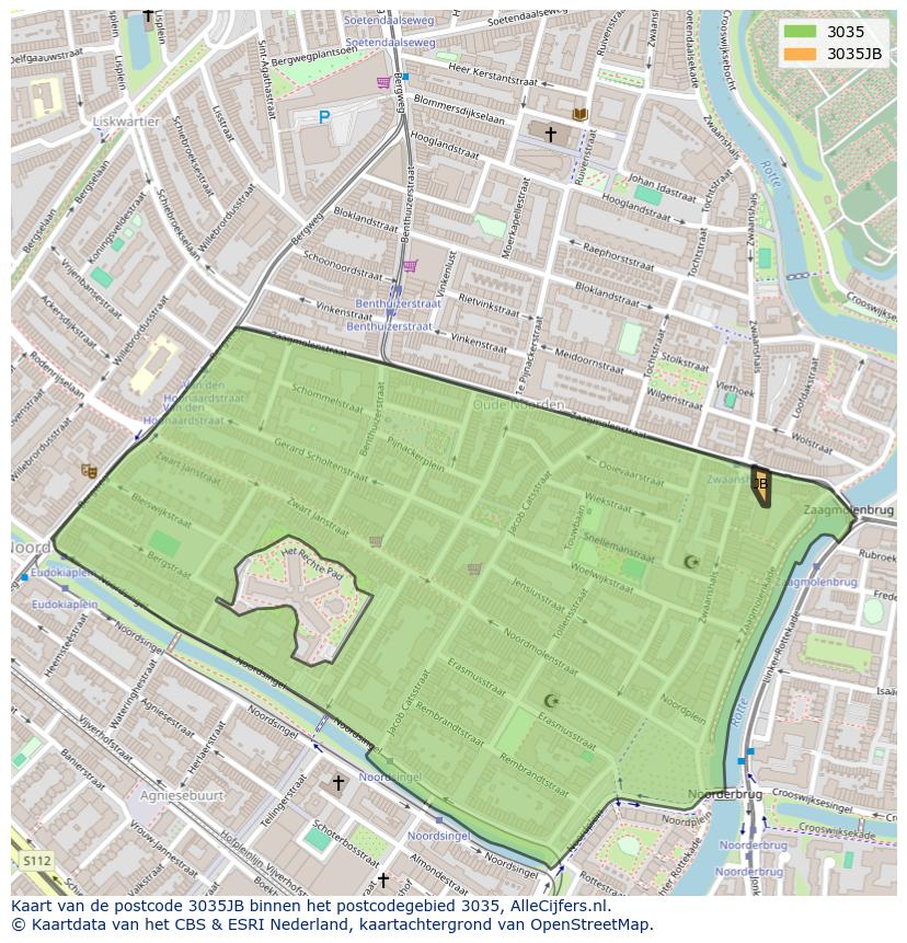 Afbeelding van het postcodegebied 3035 JB op de kaart.