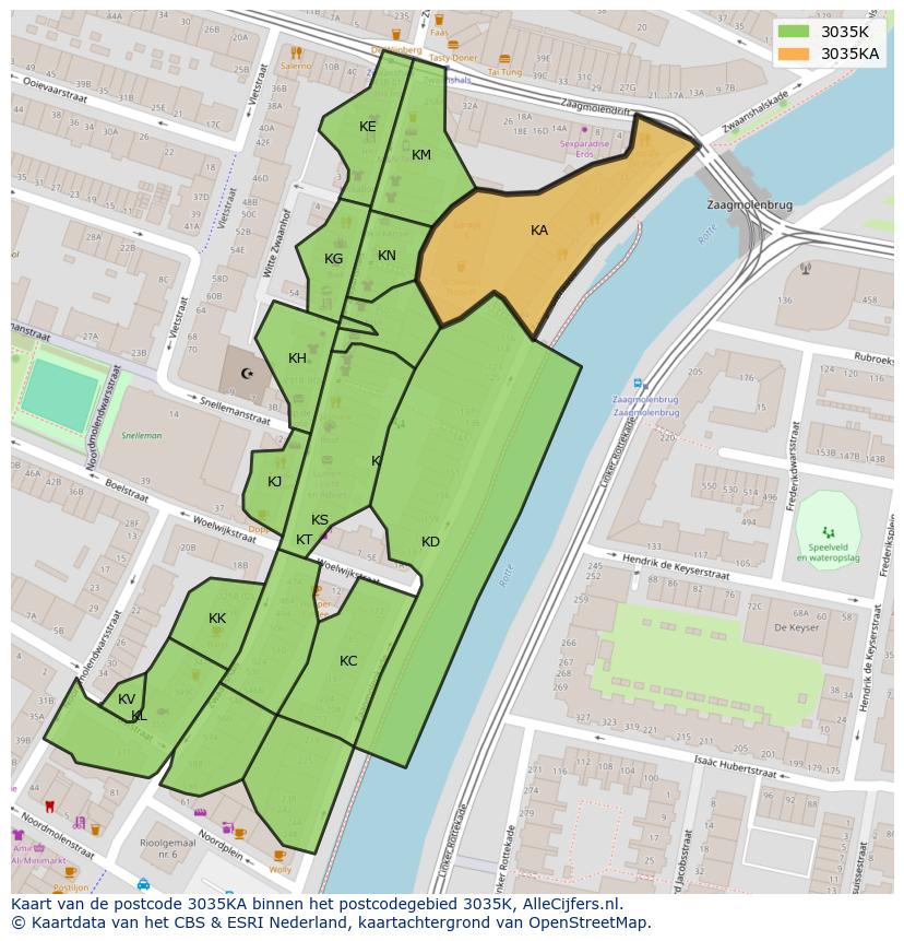 Afbeelding van het postcodegebied 3035 KA op de kaart.