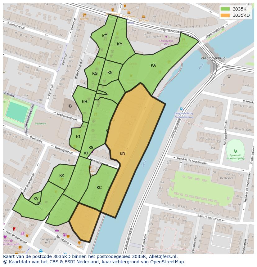 Afbeelding van het postcodegebied 3035 KD op de kaart.