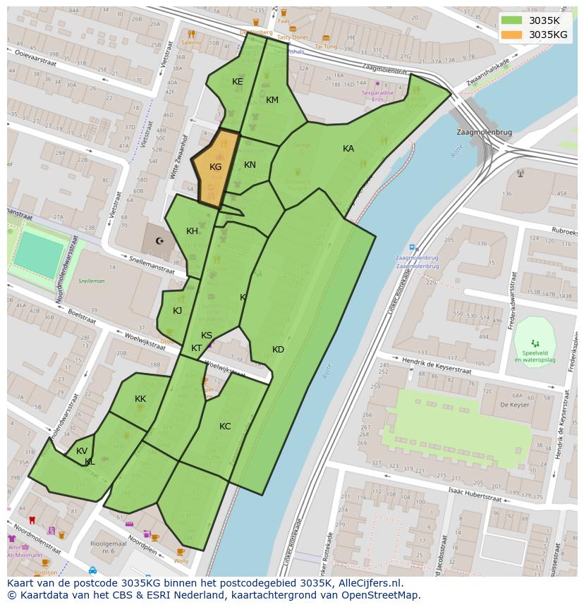 Afbeelding van het postcodegebied 3035 KG op de kaart.