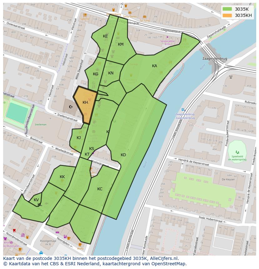 Afbeelding van het postcodegebied 3035 KH op de kaart.