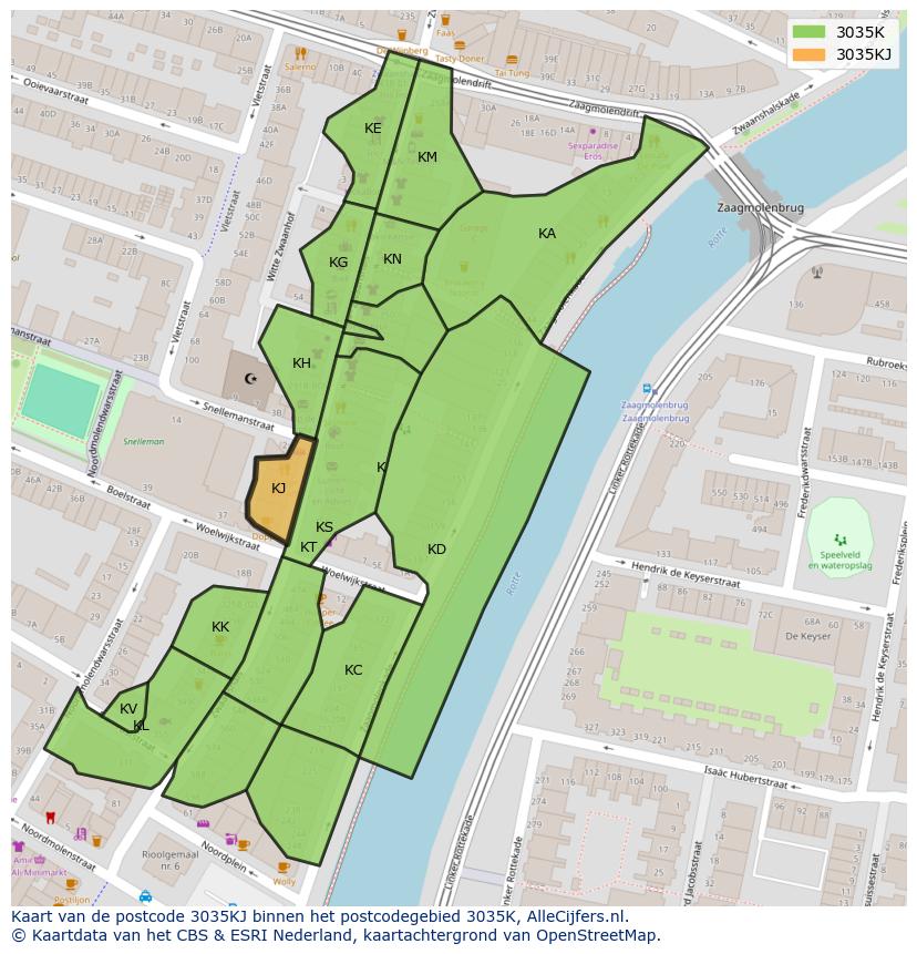 Afbeelding van het postcodegebied 3035 KJ op de kaart.