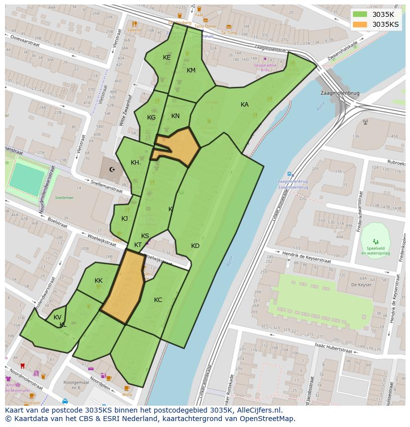 Afbeelding van het postcodegebied 3035 KS op de kaart.