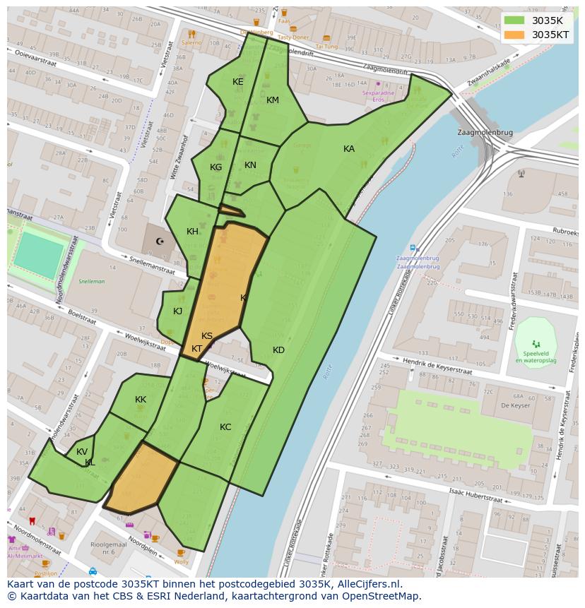 Afbeelding van het postcodegebied 3035 KT op de kaart.