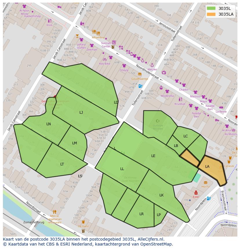 Afbeelding van het postcodegebied 3035 LA op de kaart.