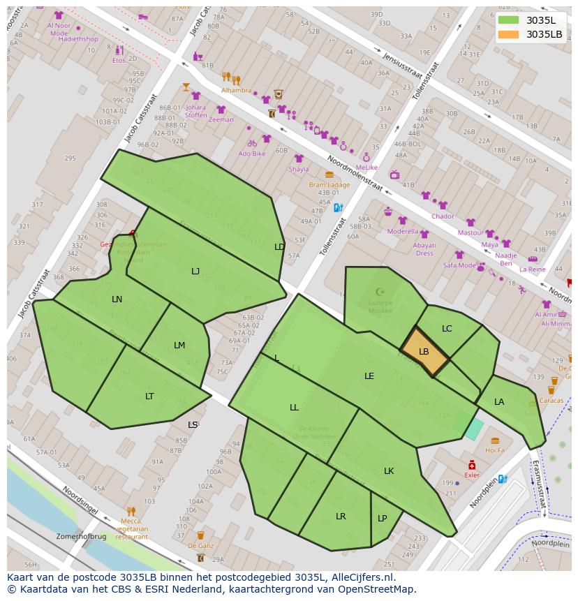 Afbeelding van het postcodegebied 3035 LB op de kaart.