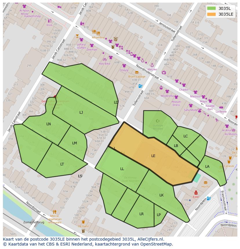 Afbeelding van het postcodegebied 3035 LE op de kaart.