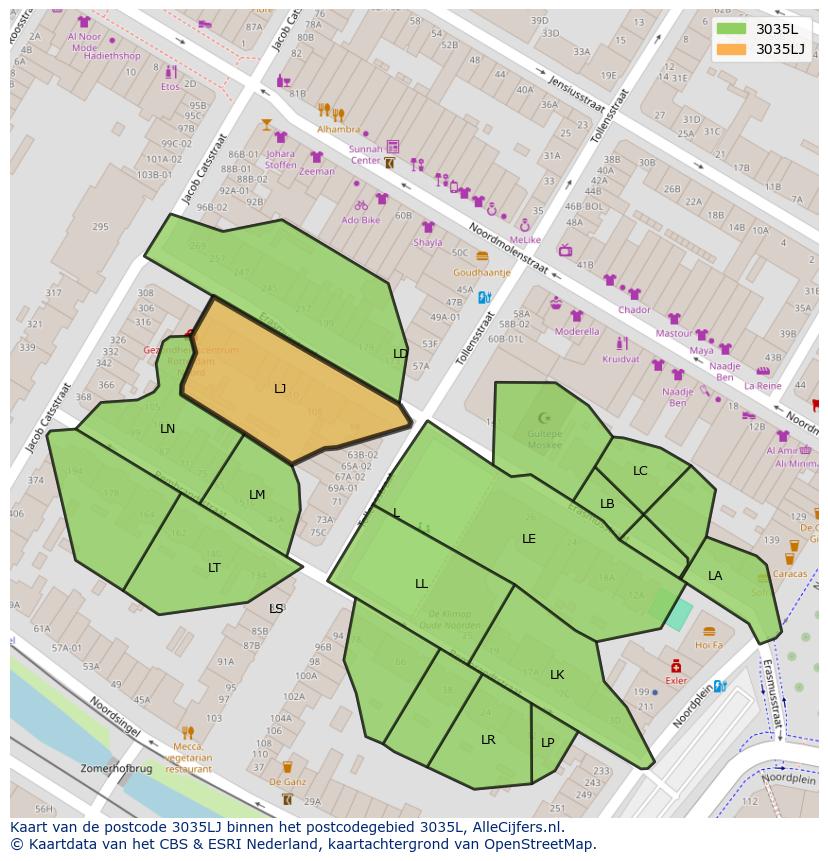 Afbeelding van het postcodegebied 3035 LJ op de kaart.