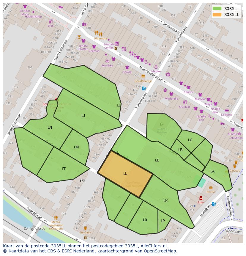 Afbeelding van het postcodegebied 3035 LL op de kaart.