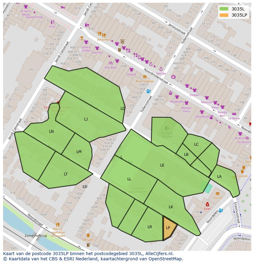 Afbeelding van het postcodegebied 3035 LP op de kaart.