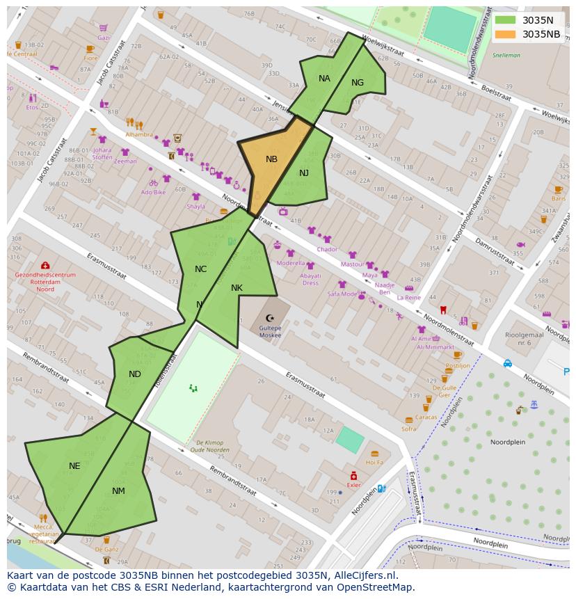 Afbeelding van het postcodegebied 3035 NB op de kaart.