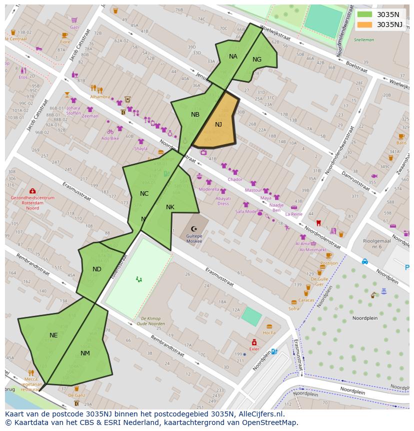 Afbeelding van het postcodegebied 3035 NJ op de kaart.