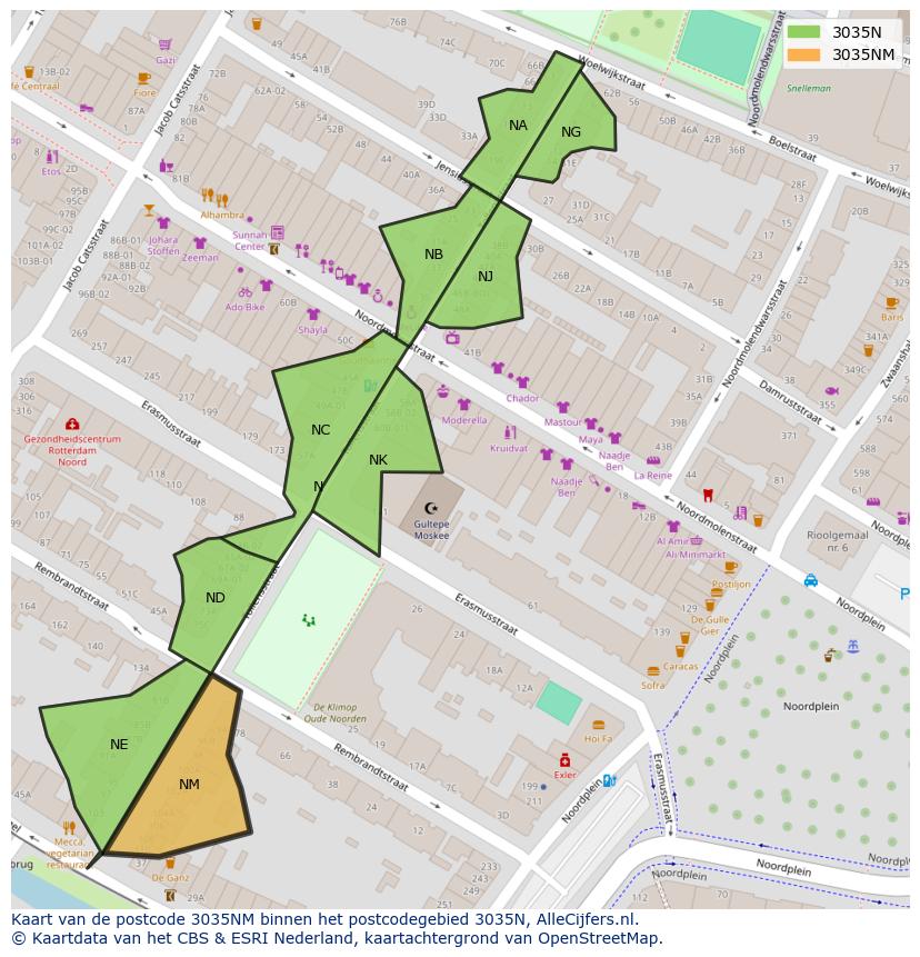 Afbeelding van het postcodegebied 3035 NM op de kaart.