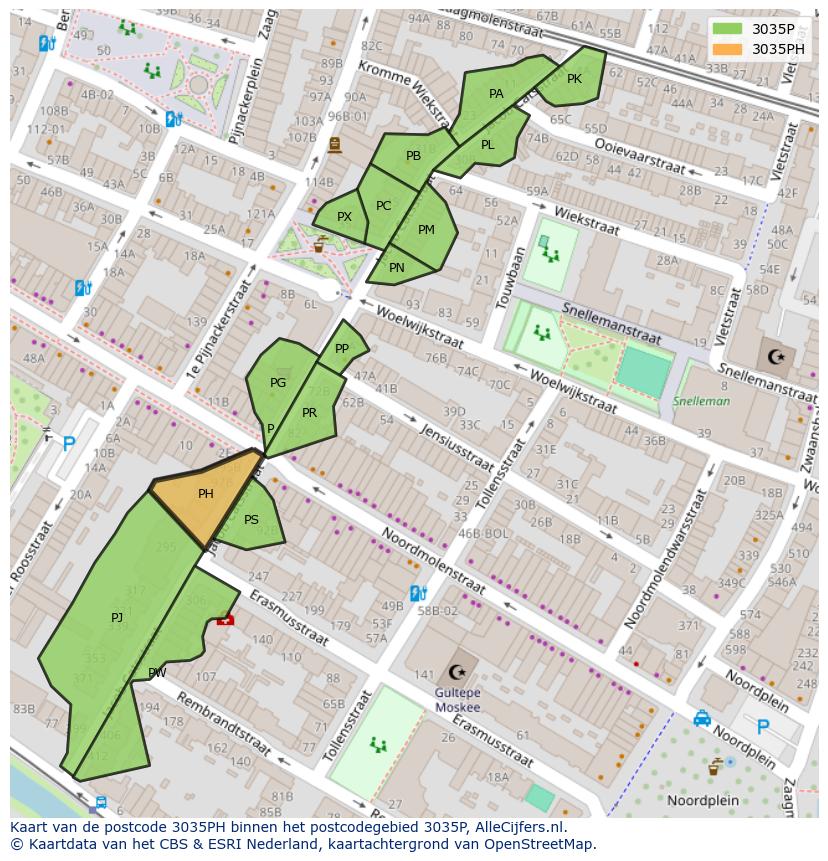 Afbeelding van het postcodegebied 3035 PH op de kaart.