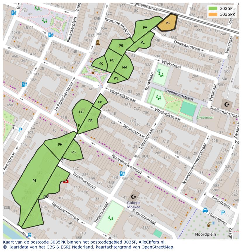 Afbeelding van het postcodegebied 3035 PK op de kaart.