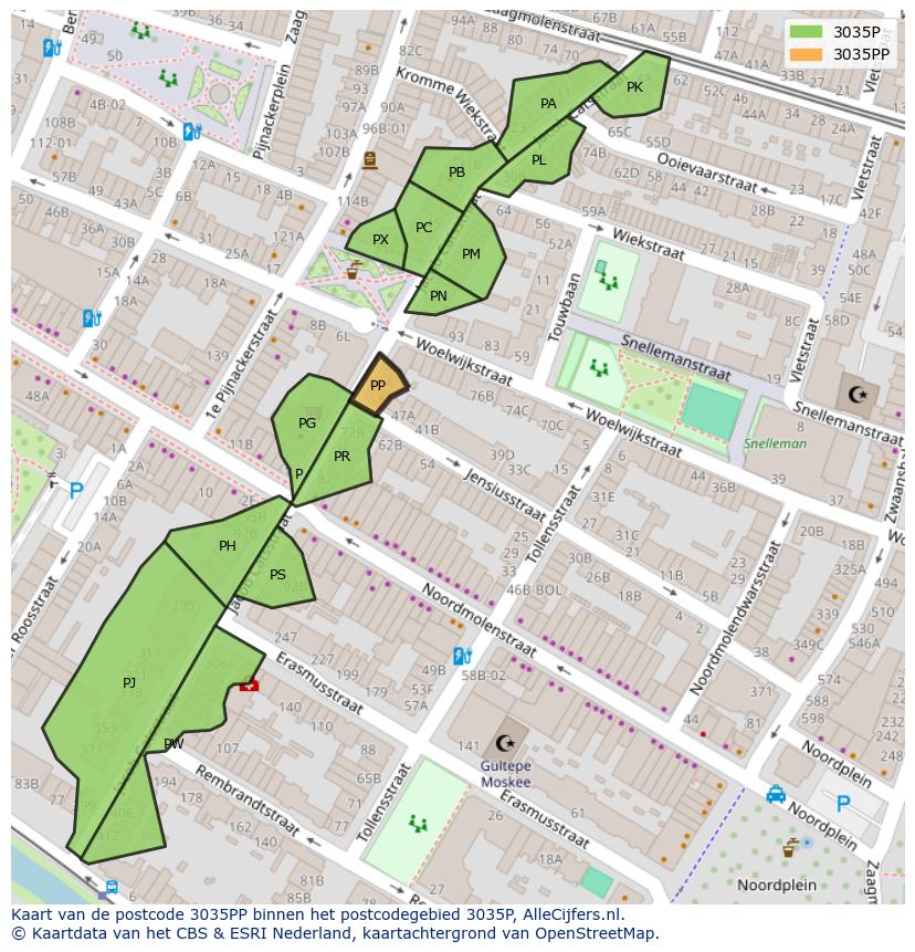 Afbeelding van het postcodegebied 3035 PP op de kaart.
