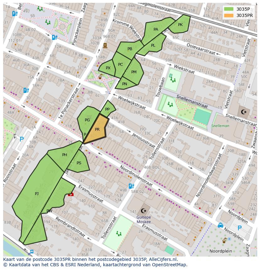 Afbeelding van het postcodegebied 3035 PR op de kaart.