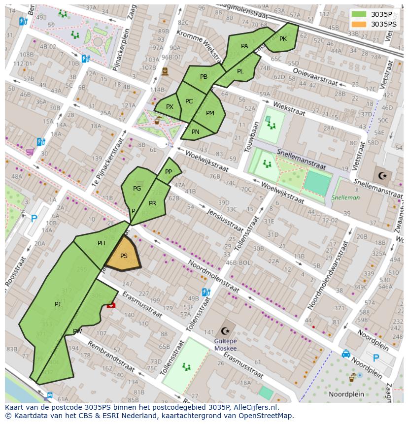 Afbeelding van het postcodegebied 3035 PS op de kaart.