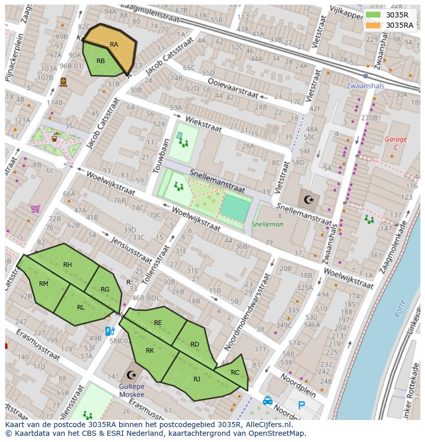 Afbeelding van het postcodegebied 3035 RA op de kaart.