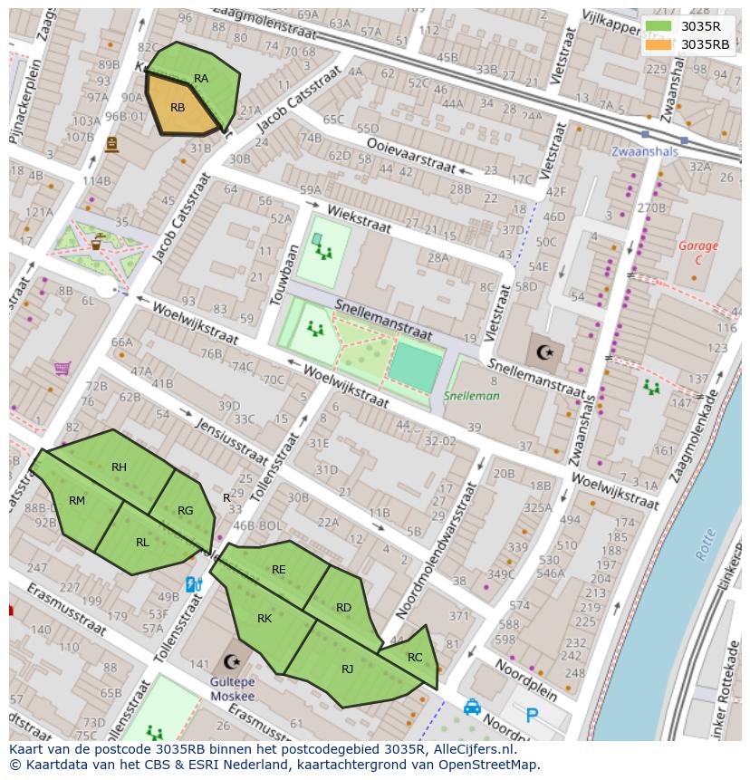 Afbeelding van het postcodegebied 3035 RB op de kaart.