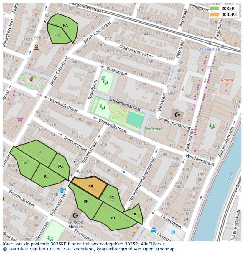 Afbeelding van het postcodegebied 3035 RE op de kaart.