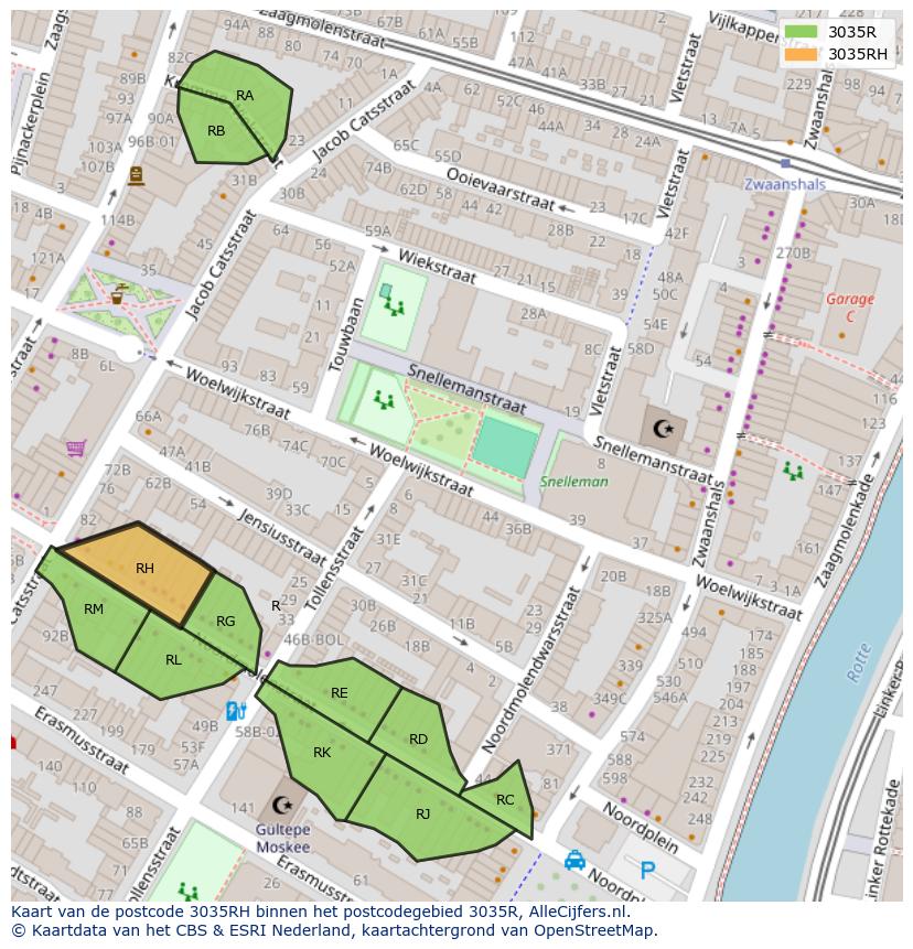 Afbeelding van het postcodegebied 3035 RH op de kaart.