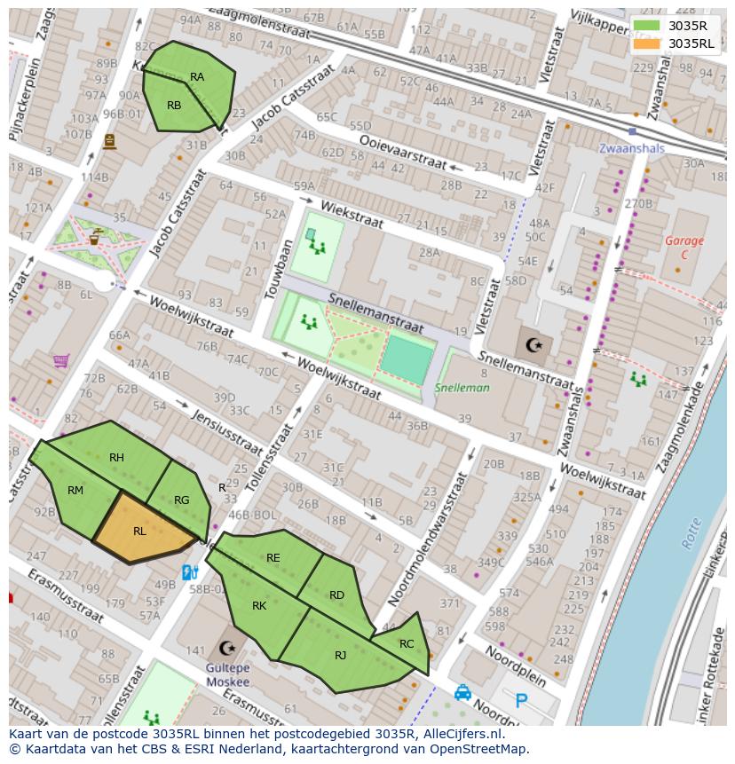 Afbeelding van het postcodegebied 3035 RL op de kaart.