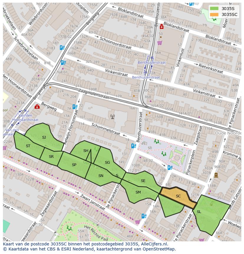 Afbeelding van het postcodegebied 3035 SC op de kaart.