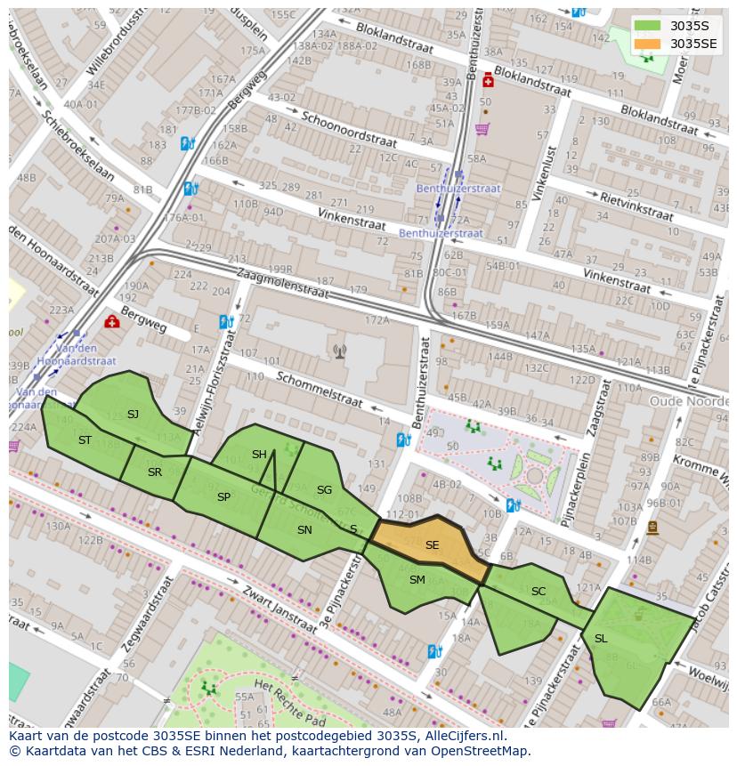Afbeelding van het postcodegebied 3035 SE op de kaart.