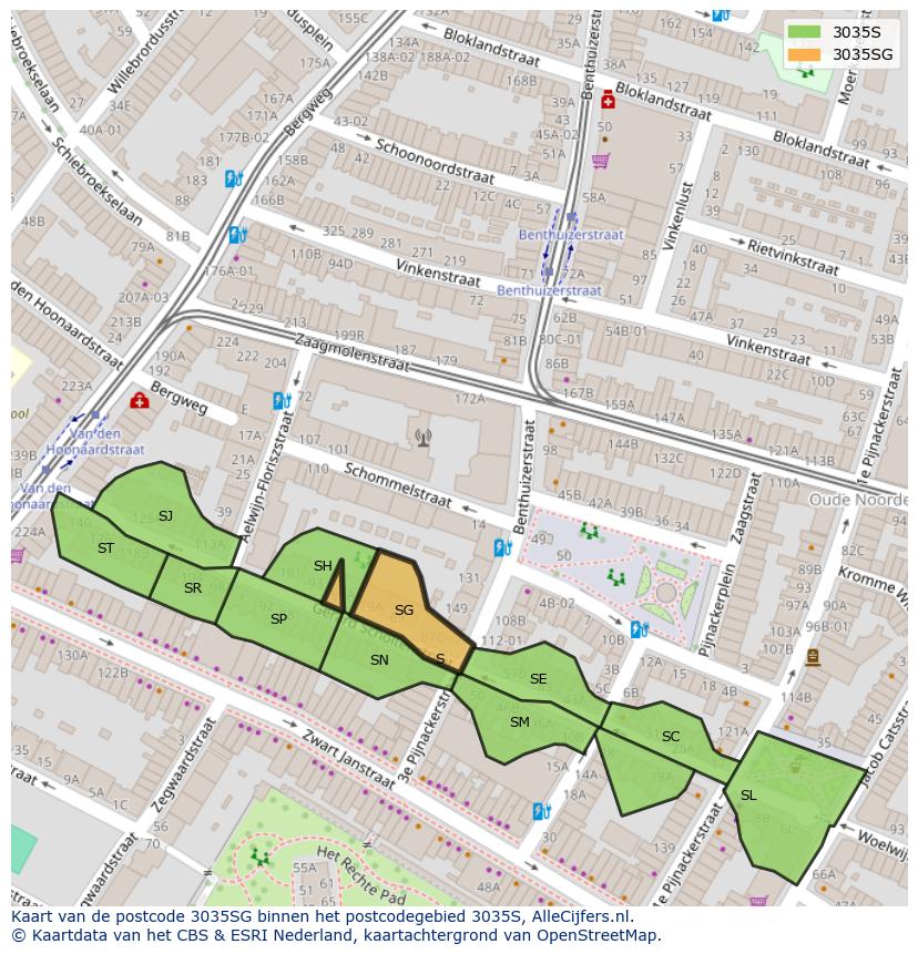 Afbeelding van het postcodegebied 3035 SG op de kaart.