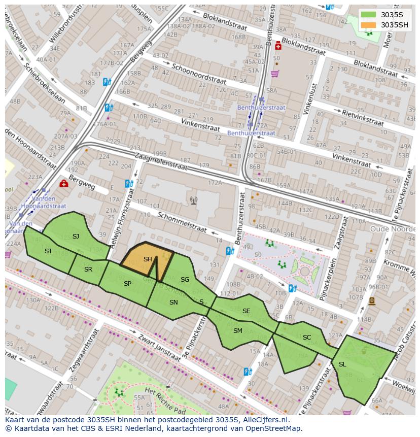 Afbeelding van het postcodegebied 3035 SH op de kaart.