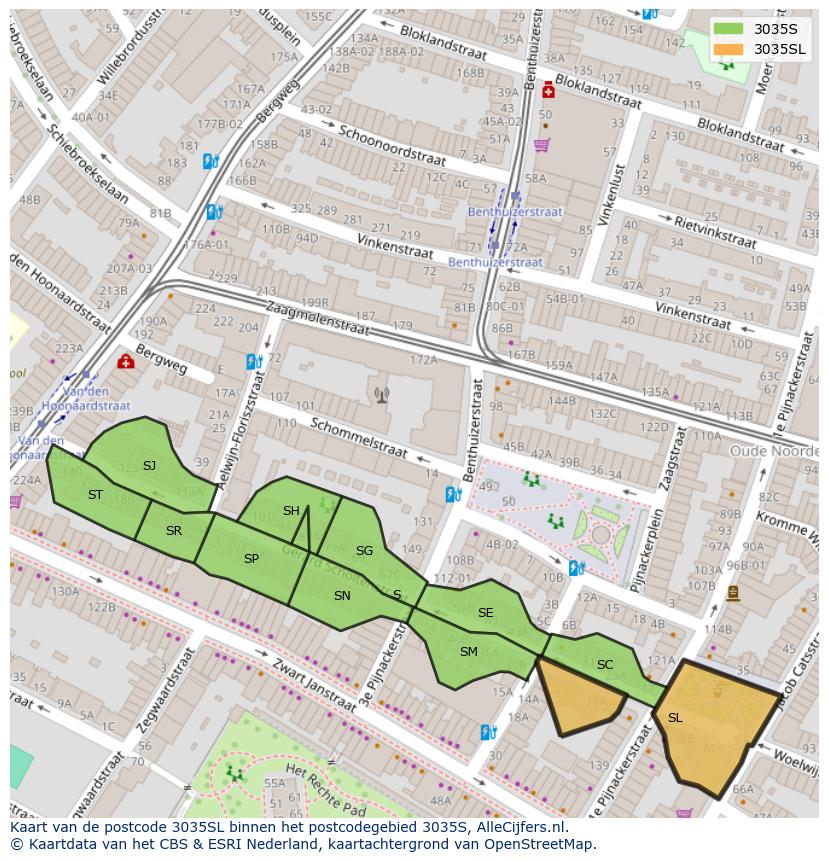 Afbeelding van het postcodegebied 3035 SL op de kaart.