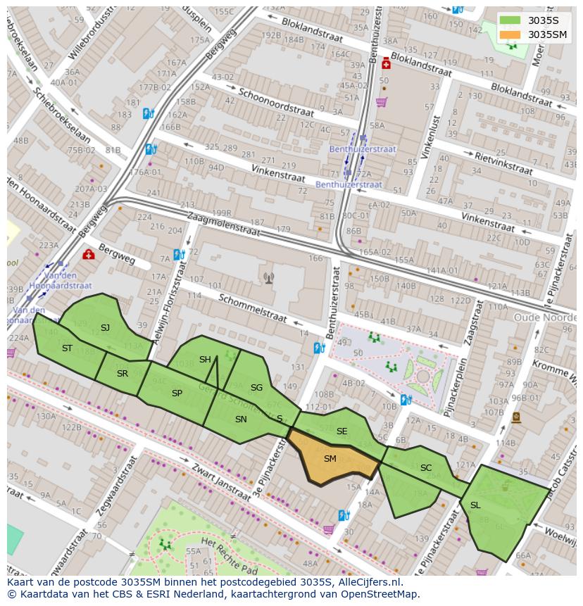 Afbeelding van het postcodegebied 3035 SM op de kaart.
