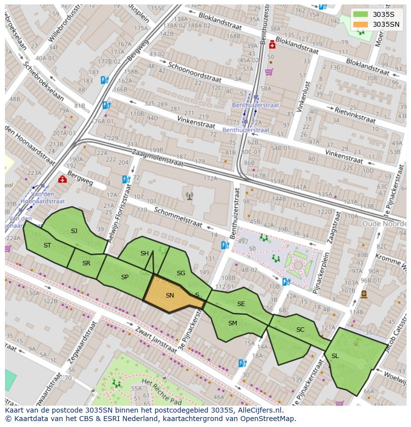 Afbeelding van het postcodegebied 3035 SN op de kaart.