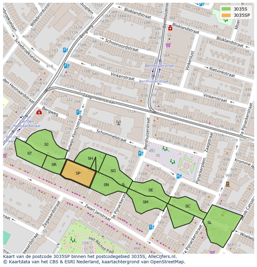 Afbeelding van het postcodegebied 3035 SP op de kaart.