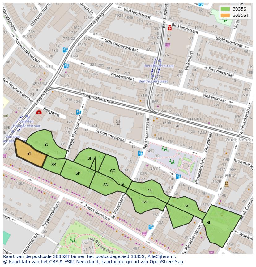 Afbeelding van het postcodegebied 3035 ST op de kaart.