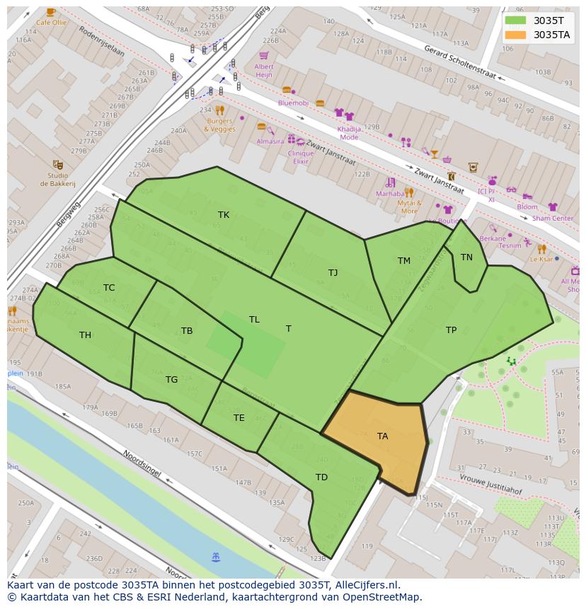 Afbeelding van het postcodegebied 3035 TA op de kaart.