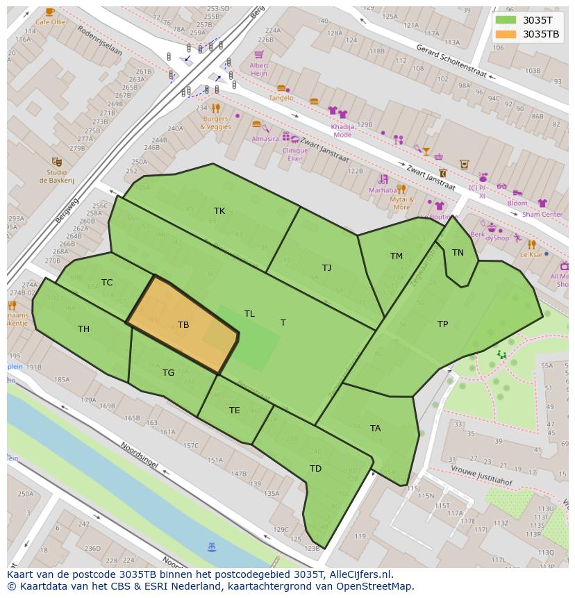 Afbeelding van het postcodegebied 3035 TB op de kaart.